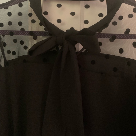 Shein Curve Black Dress Sheer Polka Dot Sleeves - Picture 3 of 14